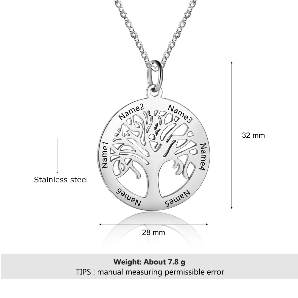 Дерево жизни персонализированный подарок выгравированное имя ожерелье из нержавеющей стали ожерелье s& Кулоны для мамы ювелирные изделия(JewelOra NE103172