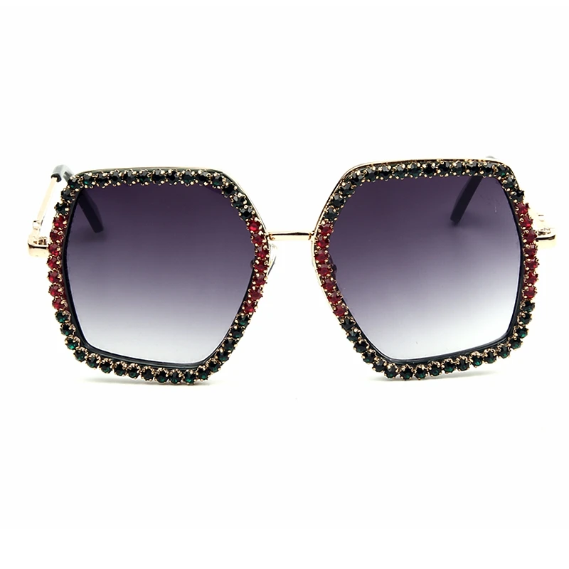 2019 Fashion Lady Oversize Red green Rhinestone  Square Sunglasses Women Small Bee Glasses Gradient Sun Glasses For Female UV400