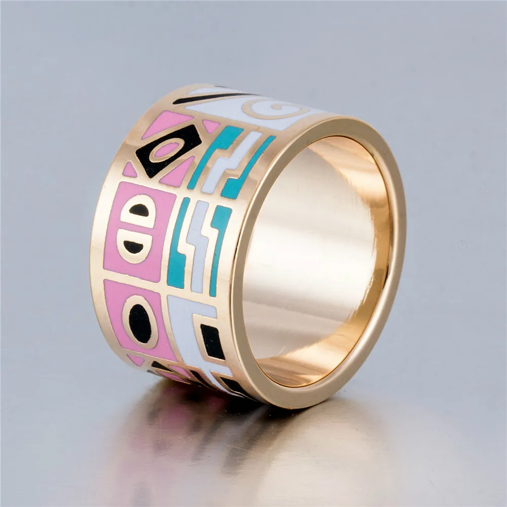 Charm Pattern Enamel Rings Women Clothing Accessories Ethnic Geometric