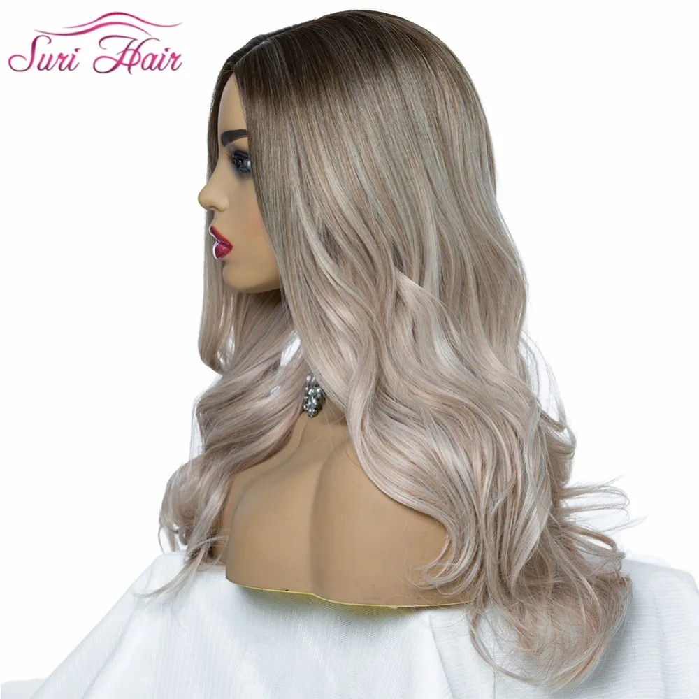 Suri Hair, Женские синтетические парики, длинные волнистые парики, 3 цвета, для косплея, Омбре, коричневый, пепельный, блондин, смешанные парики, 130% плотность, средний размер