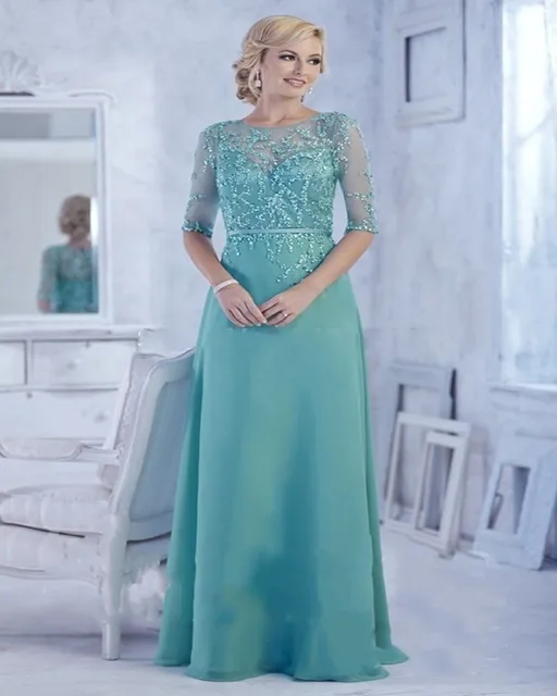 Amazing Mother Of The Bride Dresses Jade Green Chiffon Floor Length Amazing Mother Of The Bride Dresses Jade Green Chiffon Floor Length Half Sleeve Formal Party Gowns