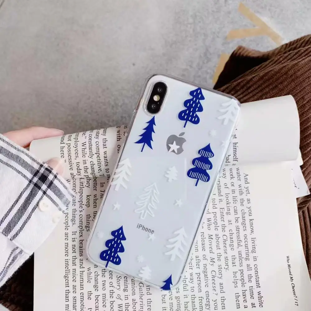 B_JONSNOW Painted Case for iPhone 8 7 7 Plus 6 6s Plus Christmas Tree Snowflake Soft Silicone Phone Cover for iPhone X XR XS Max