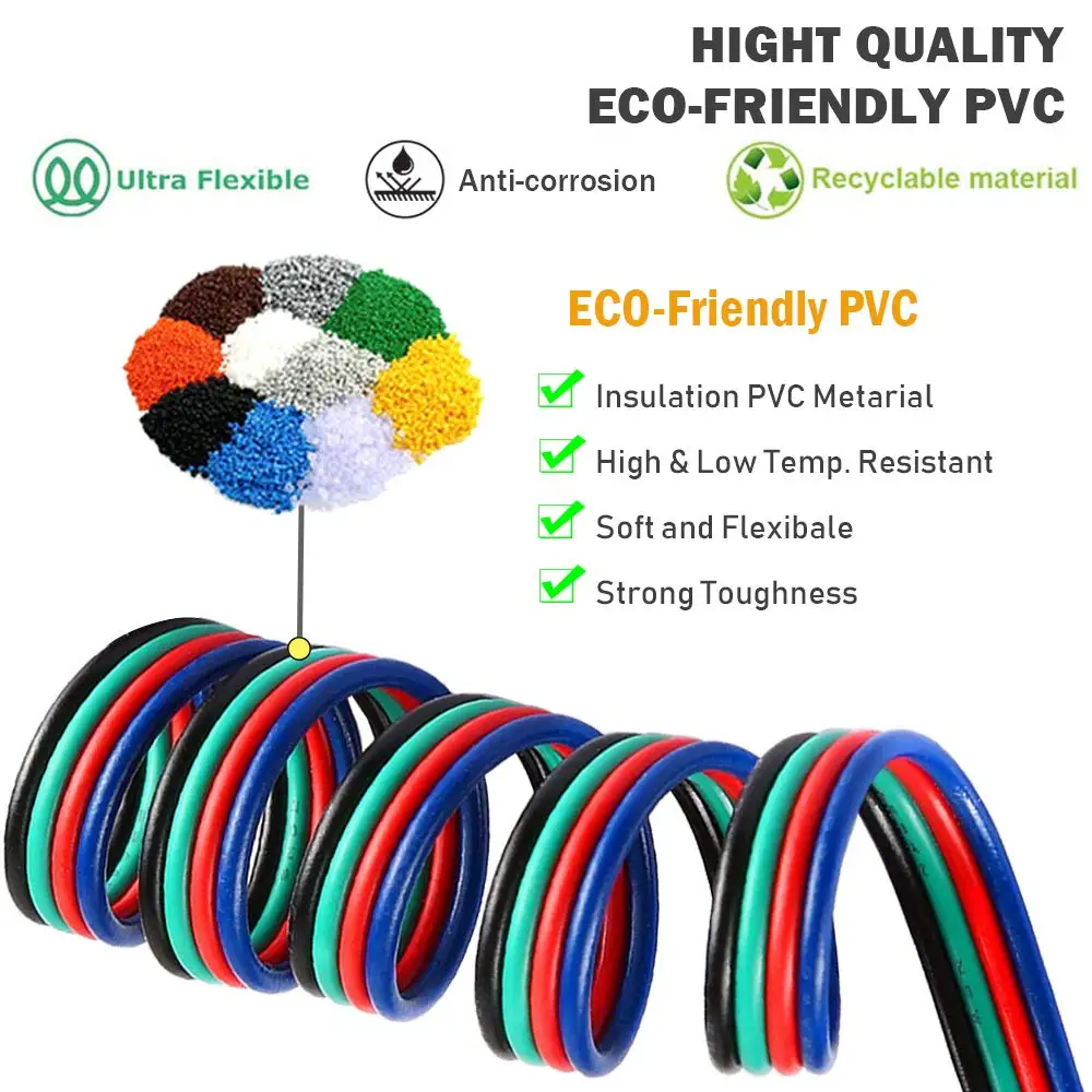 DC 12V 4PIN RGB удлинитель 22AWG 4 проводника Удлинительный шнур провод для 3528 5050 RGB светодиодные ленты 5 м 10 м 50 м 100 м провод кабель