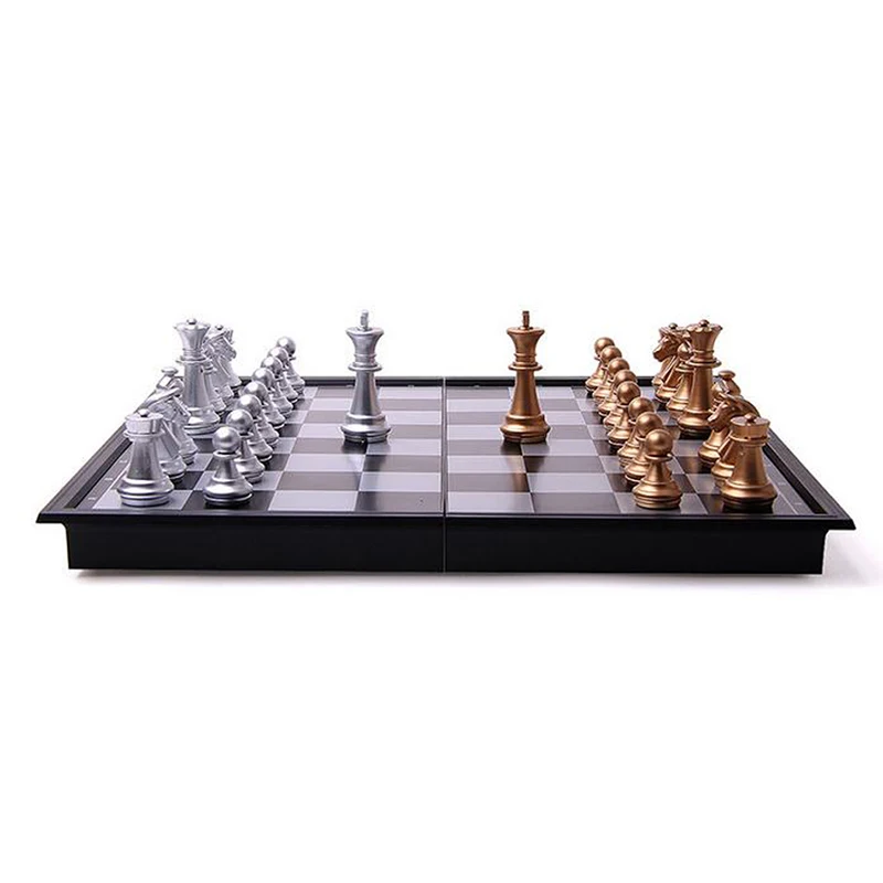  Golden Silver Folding Magnetic International Chess With Pieces Board For Adult Teenager Teaching Tr - 32717684736