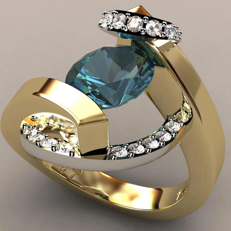 

Luxury Green Blue Zircon Engagement Ring Large Circle Gold Filled Crystal Wedding Rings For Women Jewelry 2019 New Z5M251