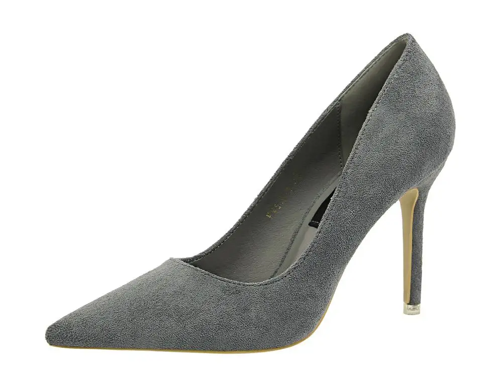 Autumn and winter black red nude color matte suede pointed high heels superfine with shallow mouth women's shoes wedding