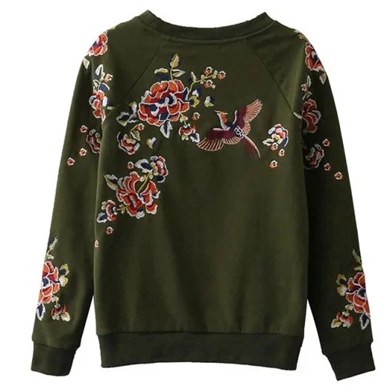 Fashion Sweatshirt for women Bird Embroidery Print Round Neck Long