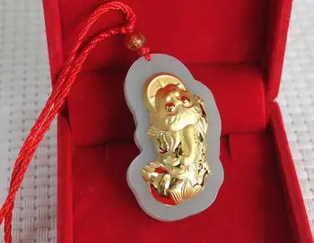 

New Arrived 24K Yellow Gold & Grade A Hetian Jade Coin Pixiu Pendant with box