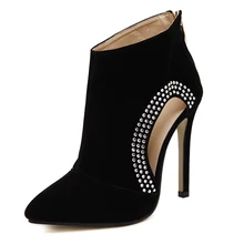 2016 autumn winter women office lady career work dress pump ankle boots patchwork suede rhinestone crystal bootie cut out sandal