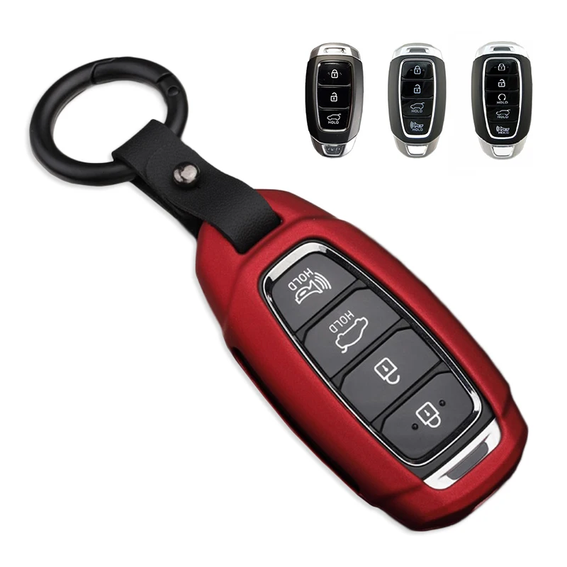 

Car Key Case Cover protector with Keychain Ring high quality Alloy Red auto key fob cover For Hyundai Kona i30 ix35 2017-2018