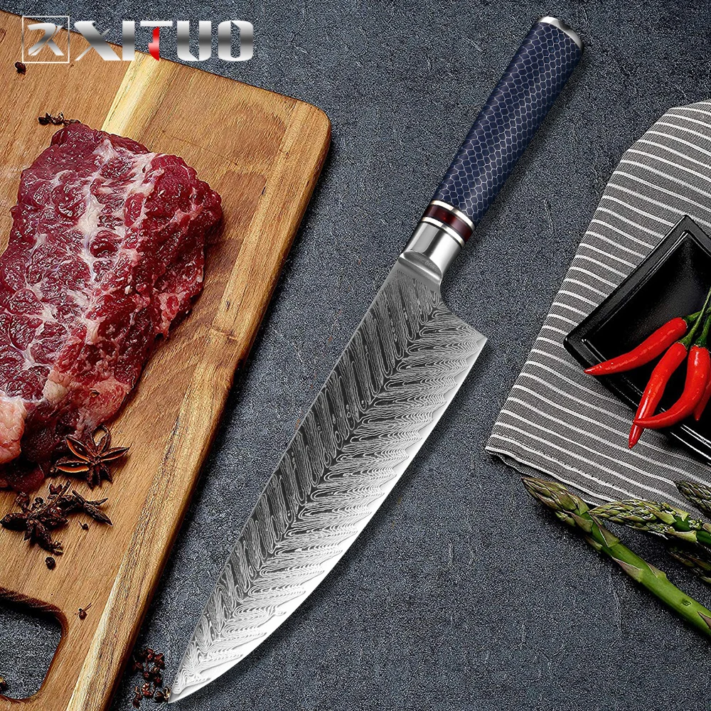 Tanie XITUO nóż szefa kuchni 8 cal damaszek Steel VG 10 ostry Santokucleaver nóż japoński domu restauracja kuchnia noże kuchenne
