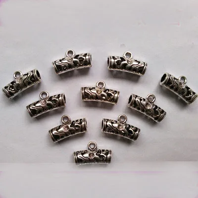 

tube beads spacers tibetan silver leather cord pendants connector clasp charms necklace European link metal Chains hollow buckle