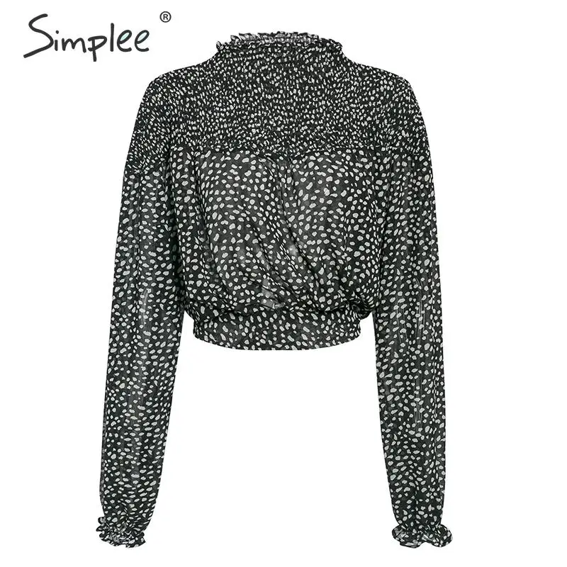 Simplee женское блузка горошек с длинным рукавом Элегантный зашнуровать шифон топ осень зима пуловер блузка рубашка - Цвет: Черный