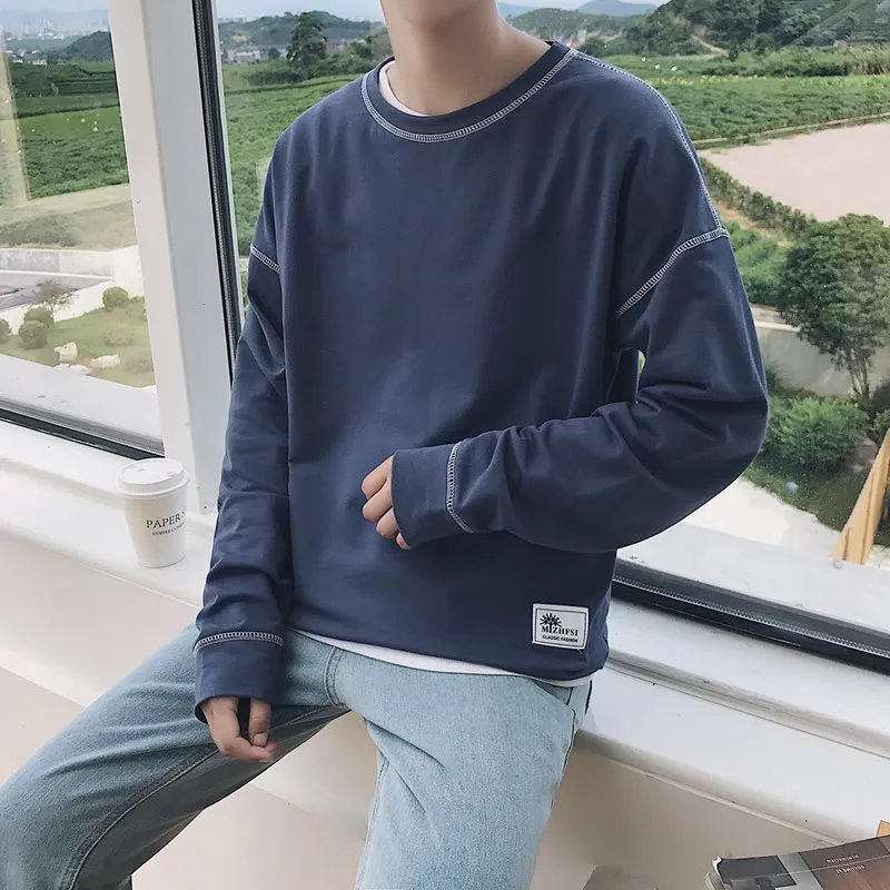 

Fashion Casual Men's Hoodie Spring And Autumn New M-5XL Solid Color - Slim O Neck Coat Five-color Personality Youth Popular