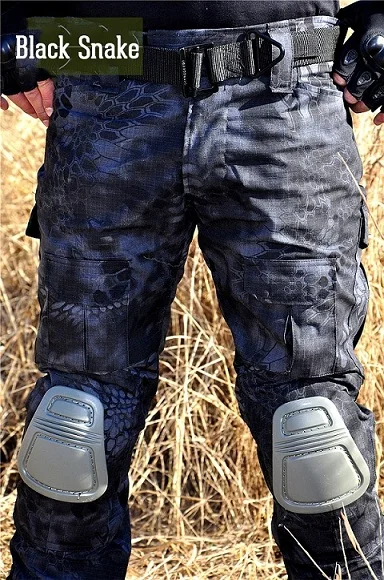 Мультикам камуфляж Militar тактические штаны армейская военная форма брюки ACU страйкбол Пейнтбол боевые брюки карго с наколенниками - Цвет: Black Snake