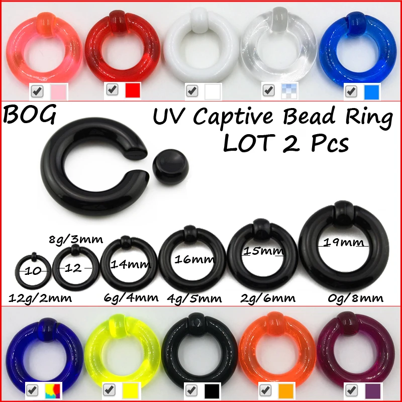 

Pair UV Acrylic Big Large Size Giant Spring Load Captive Bead Ring Ear Tunnel Plug Expander Guauge Piercing Body Jewelry Earring