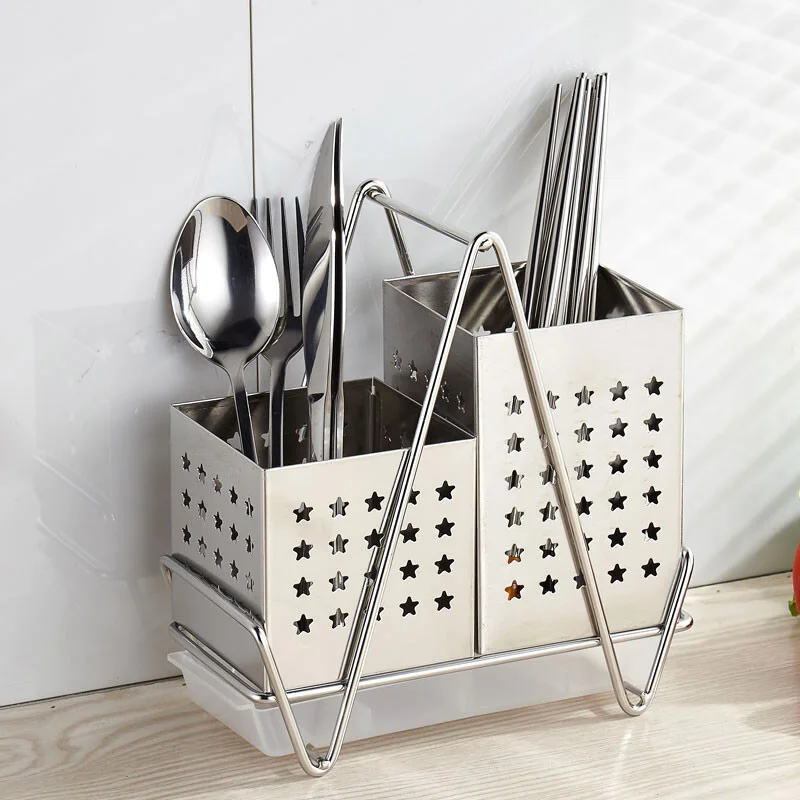 304 Stainless Steel Square Shape Tableware Storage Basket Spoon Rest Chopsticks Holder With The Draining Board Free Shipping