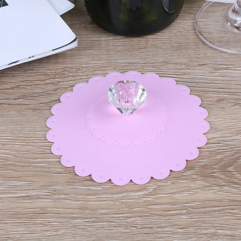 pink Кружевная силиконовая крышка для чашки крышка для алмазной чашки термоизоляционная крышка для чашки Пыленепроницаемая многоразовая крышка для чашки 9 цветов - Цвет: pink