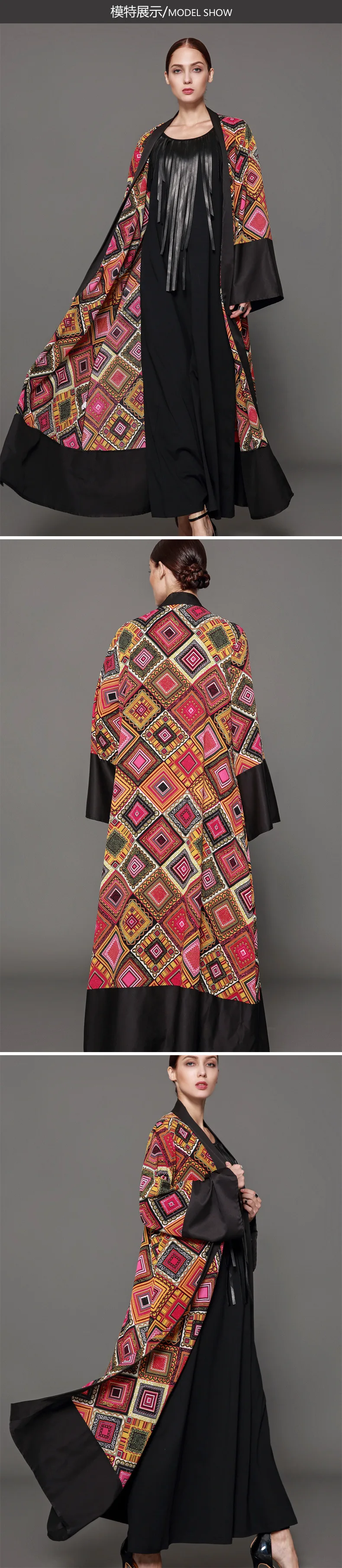 Мусульманское Платье макси с принтом Абая кардиган-кимоно длинные халаты свободная Стильная туника Musulmane Дубай Ближний Восток Исламская одежда