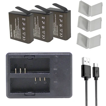 

3Pcs PG1050 Batteries + Dual Charger For SJCAM sj4000 Sj5000 7000 EKEN H9 H9R H3 H3R H8PRO Soocoo C30 C30R C10S Camera Battery