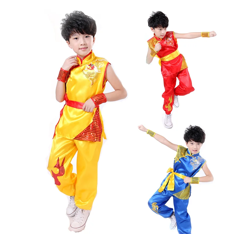 

4 Pieces Set Kids Chinese Dragon Tradition Tai Chi Uniform High Quality Wushu Stage Kung Fu Clothing Martial Arts Wing Chun Suit