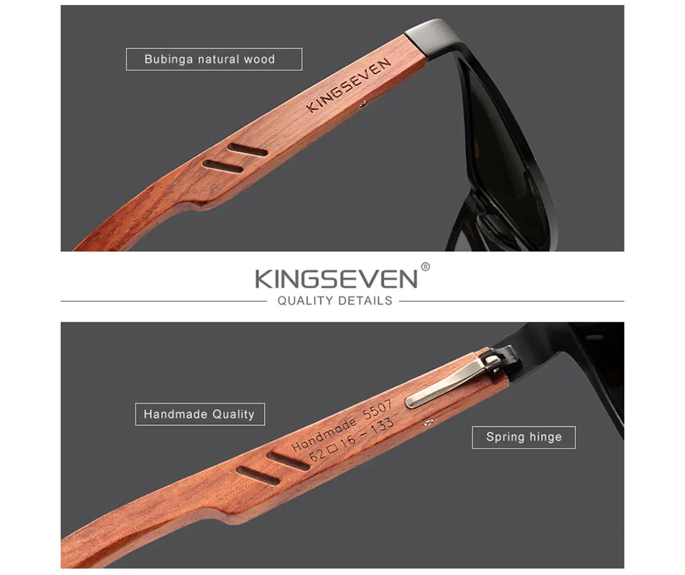 KINGSEVEN Handmade Bubinga Wood Frame Glasses Polarized