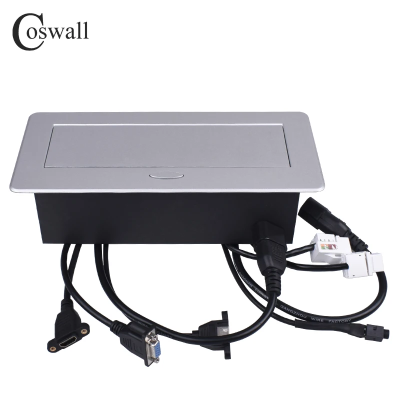 COSWALL cuerpo de Metal POP lento escondidos. 2 enchufe Universal de salida Dual CAT6 RJ45 Port + H