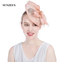 Цвета шампанского, льняные Свадебные шляпы с перьями, женские свадебные аксессуары для волос tocados de fiesta SH73