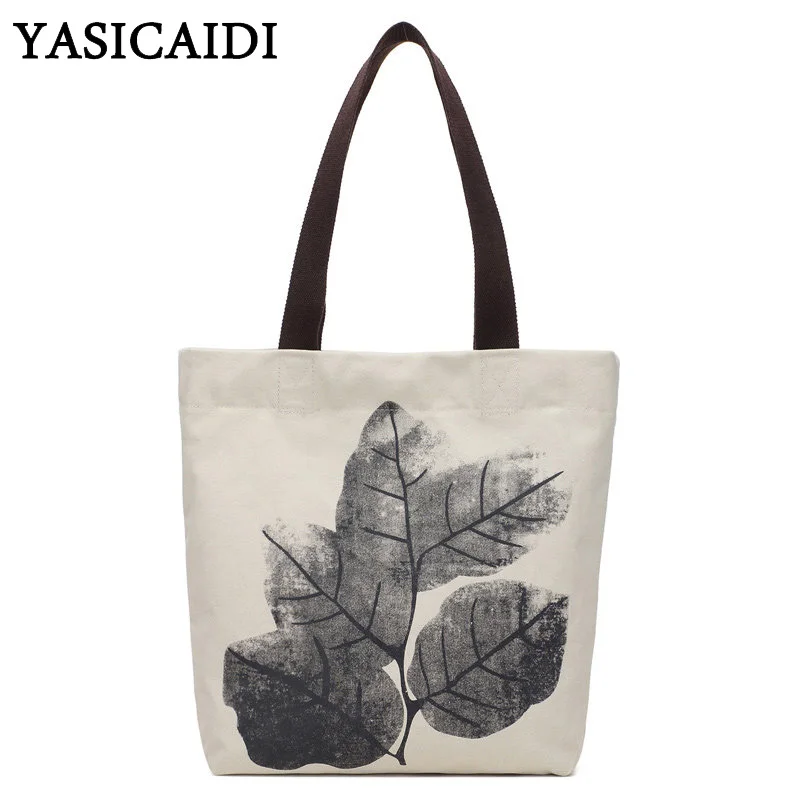 

YASICAIDI High Quality Canvas Shoulder Bag Fashion Flower Printing Portable Women Handbags Casual Tote Shopping Girls School Bag