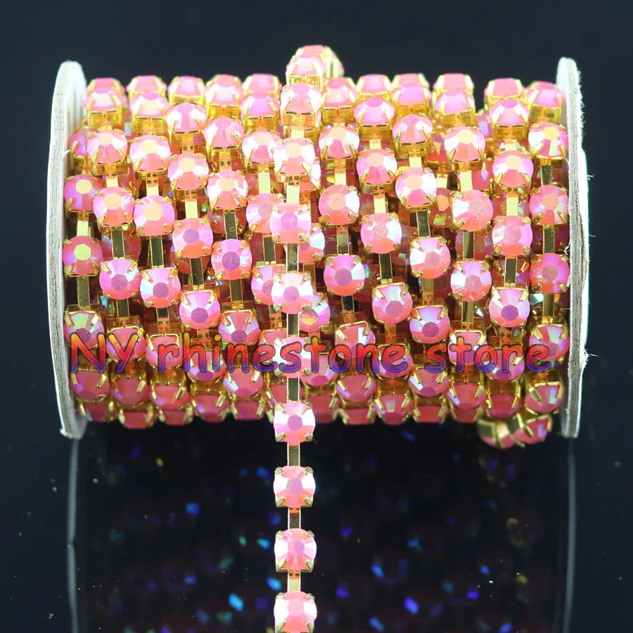 

DIY,1- 5yards,SS30(6mm),Dark pink AB jelly resin crystal rhinestone chain,Gold Chain Trim,for wedding dresses,dress,women bag