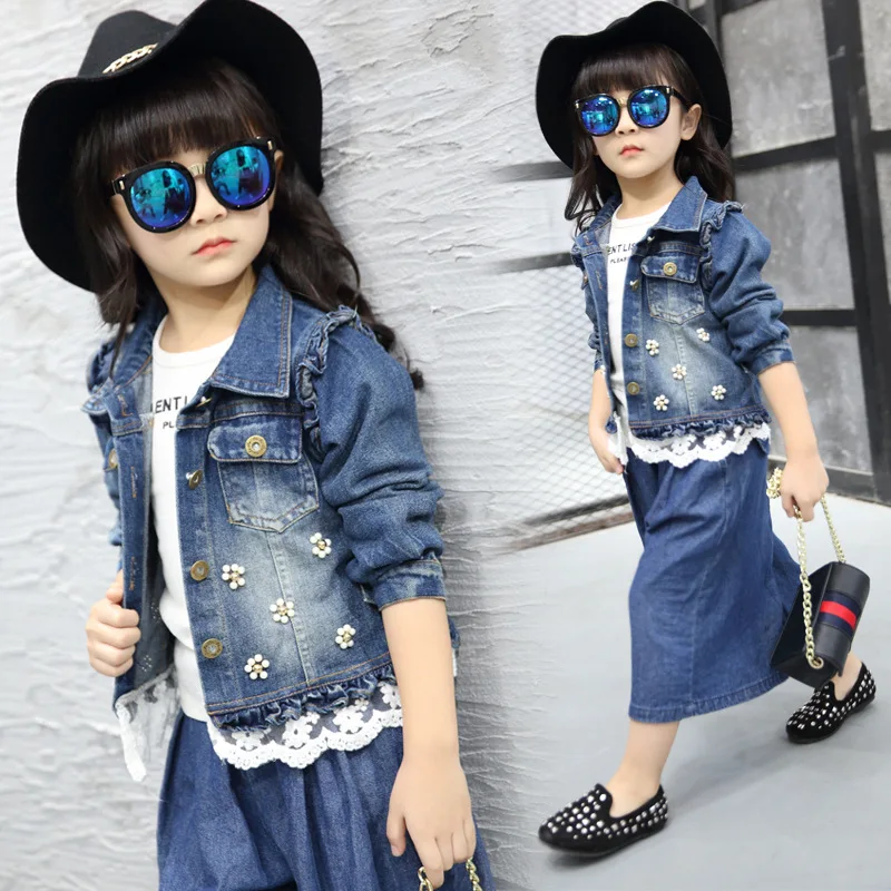 

Kids Denim Jackets Baby Girls Clothes 2018 New Fashion Jeans Outwear Long Sleeve Floral Coats Fall Boutique Clothes 3 5 7 8 9 10