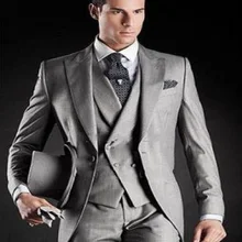 Новинка длинные Дизайн серый черный жениха смокинги женихов Для мужчин утро Стиль Для мужчин Нарядные Костюмы для свадьбы Пром/Вечерние/Жених Костюм