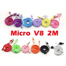 1000 шт, длина 2 м, 6FT Micro USB кабельная лапша Стиль синхронизации данных Зарядное устройство 5pin зарядный кабель для samsung S7 S6 S5 S4 htc Xiaomi для Android
