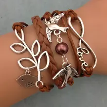 1 шт бесконечно ручная работа браслет. Металлический Шарм, восковой шнур, кожаный браслет, модный драгоценный браслет 3583