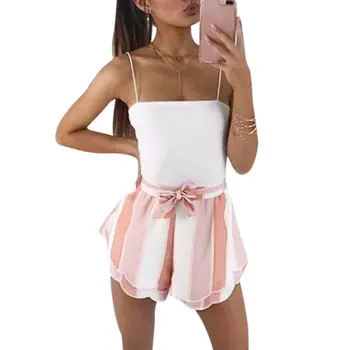 

Striped Printed Lace Up Bowknet Double Layer Shorts For Women Sweet Girl Pink Striped High Waist Shorts Loose Cozy Short Female