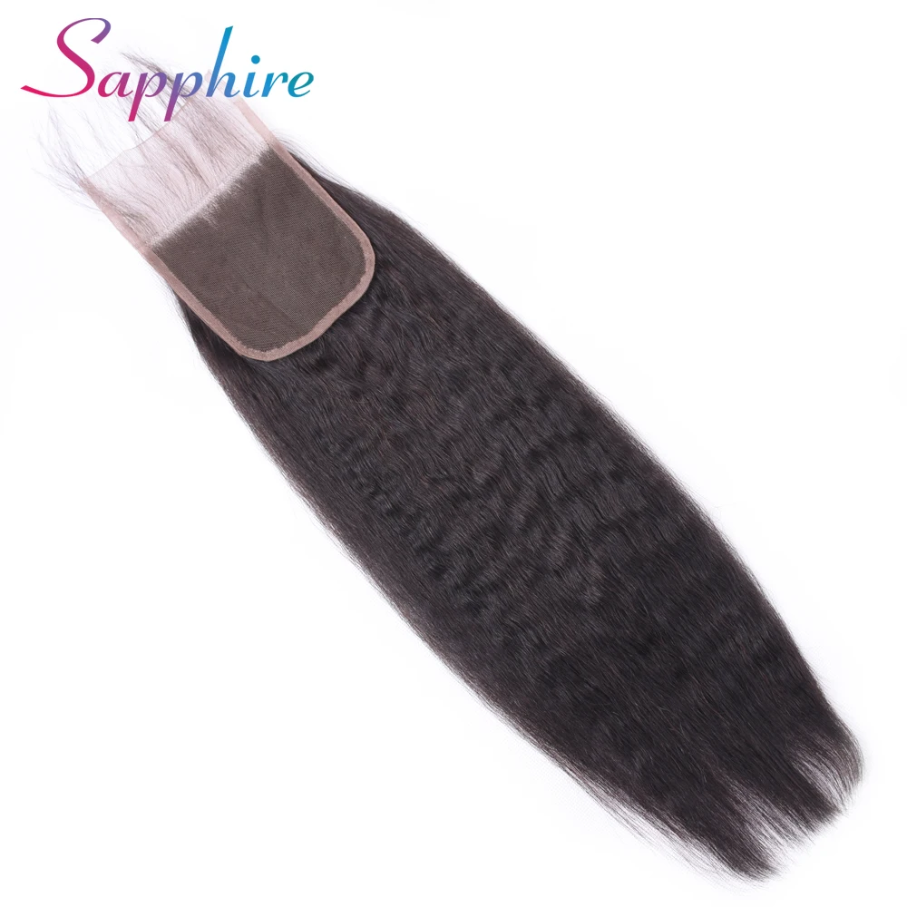 

Sapphire Kinky Straight Hair Lace Closure With Baby Hair Peruvian Non Remy Hair Natural Black Color 100% Human Hair Free Part