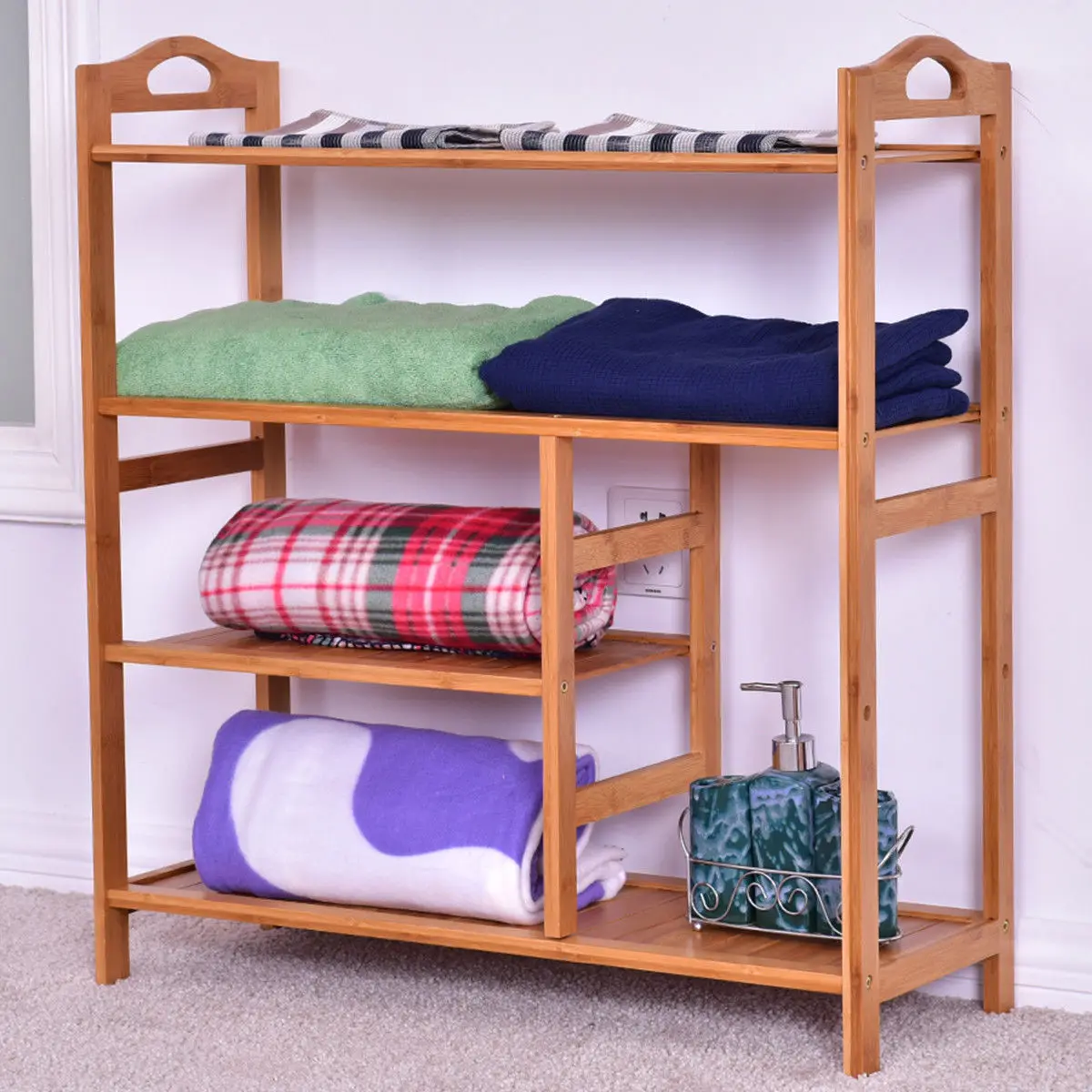 Giantex 4 Tier Multifunction Bamboo Shoe Rack Boot Tower Shelf Modern Home Shoes Storage Organizer Stand HW56488