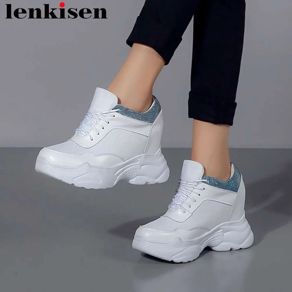 

2018 natural leather mixed colors super high bottom platform round toe shallow runway lace up simple style vulcanized shoes L12