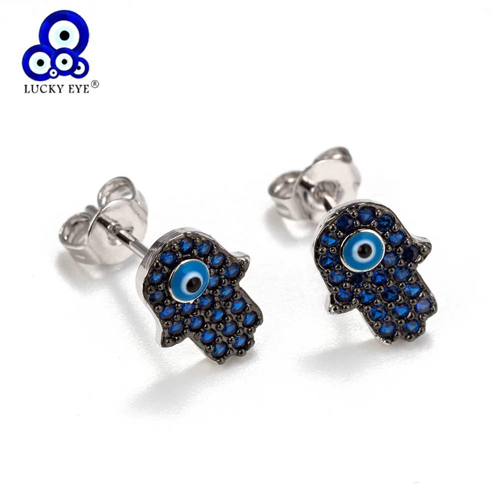 Lucky Eye медные серьги Хамса сглаза синий кристалл CZ серьги для женщин и мужчин Ювелирные изделия Подарки вечерние EY6114