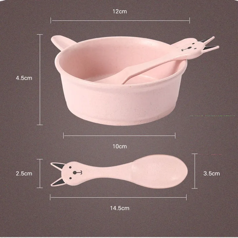 С рисунком кролика Столовые сервизы Для детей Природный соломы пшеницы для Миски Детские Кухонная посуда чаша ложка набор t0403