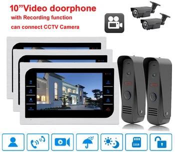

10''Touch Key Video Door Phone Intercom System with Recording&Picture Memory Can Support 2 Pcs CCTV Camera&Alarm Built-in Power