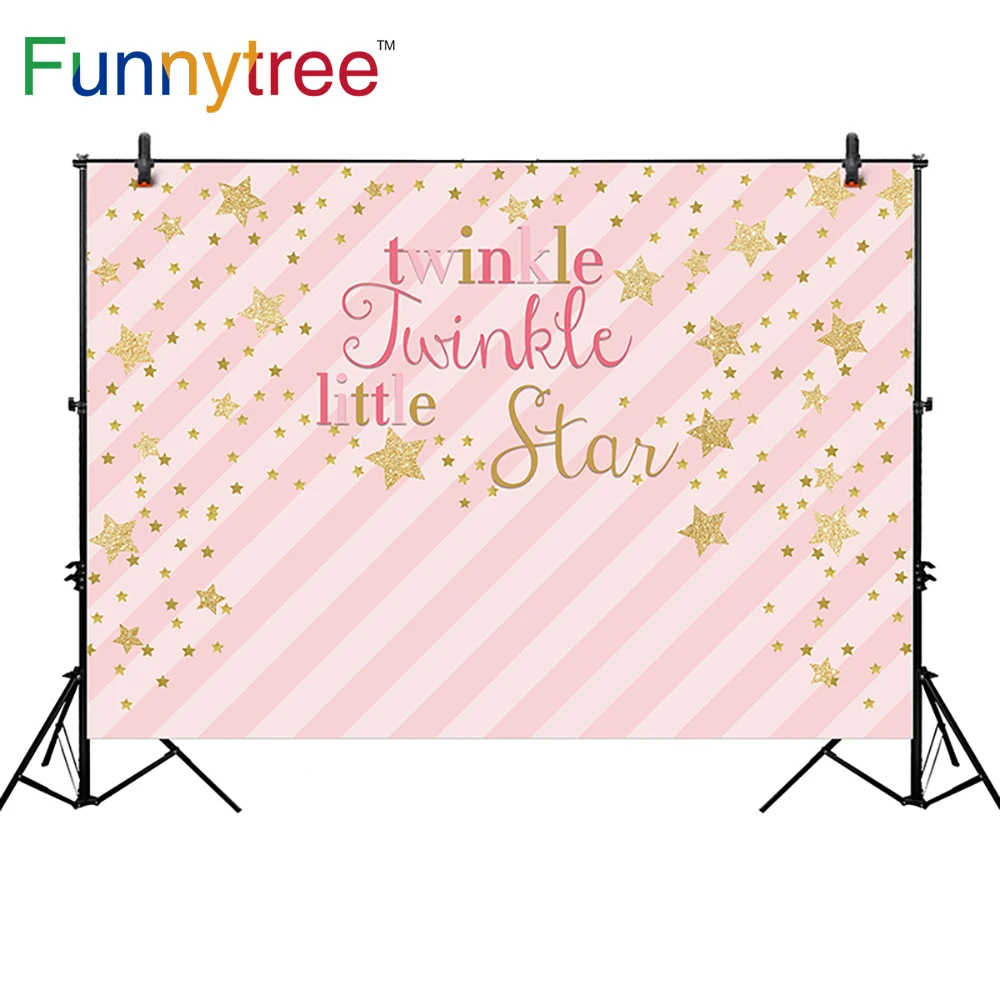 Funnytree Fotografia A Tema Sfondo Twinkle Little Star Inclinato Bande Di Colore Rosa Oro Bambini Fondale Nuovi Arrivi