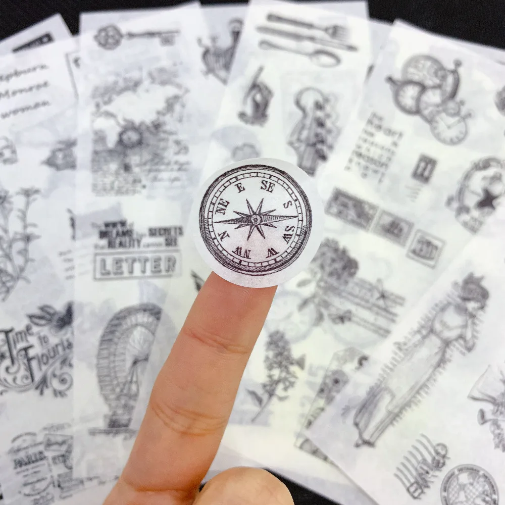 

6 Sheets European Retro Style Adhesive Stickers Decorative Album Diary Stick Label Paper Hand Account Decor Kids Gift