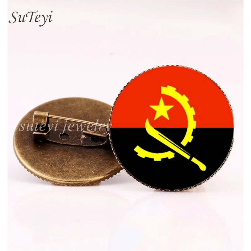 SUTEYI, Винтажная брошь в виде значка, Ангола/Бенин/Ботсвана, флаг, стеклянный купол, броши, булавки, ювелирные изделия - Окраска металла: bronze