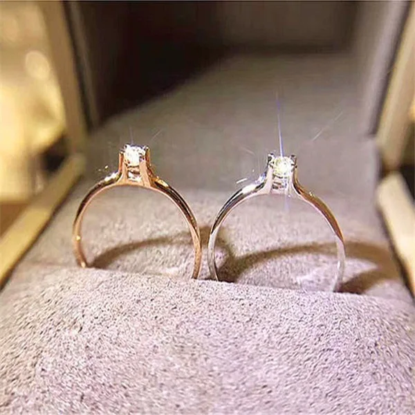Двойное яркое простое классическое кольцо с четырьмя когтями, мини кубический цирконий, розовое белое золото, кольца на день рождения для женщин, модное ювелирное изделие KCR231