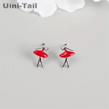 Uini-Tail список 925 Стерлинговое Серебро красная юбка балетные серьги для молодой женщины мода простой личности Свежий Тренд ювелирные изделия