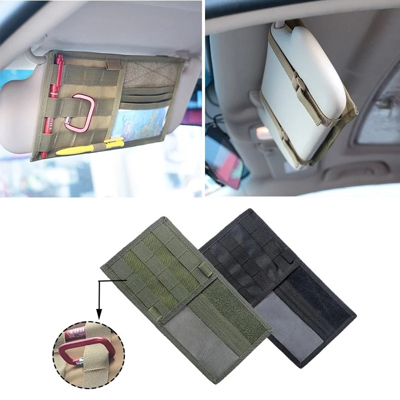 

Black/Khaki/Green Car Sun Visor Organizer Nylon Tactical Panel Storage Pouch Bag Size:30cmx15cm