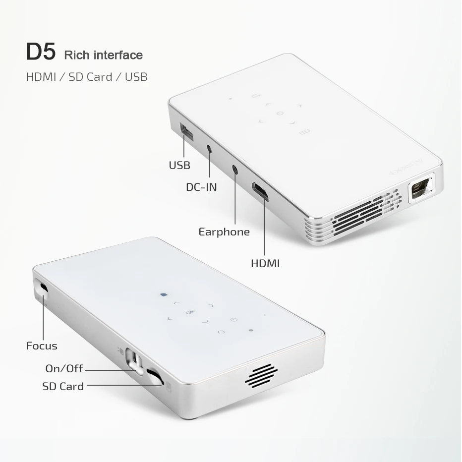 AUN Android 7.1 DLP Projector D5S, Built-in WIFI, Bluetooth, 4,500mAH Battery (Optional D5 Portable Projector) Home Cinema