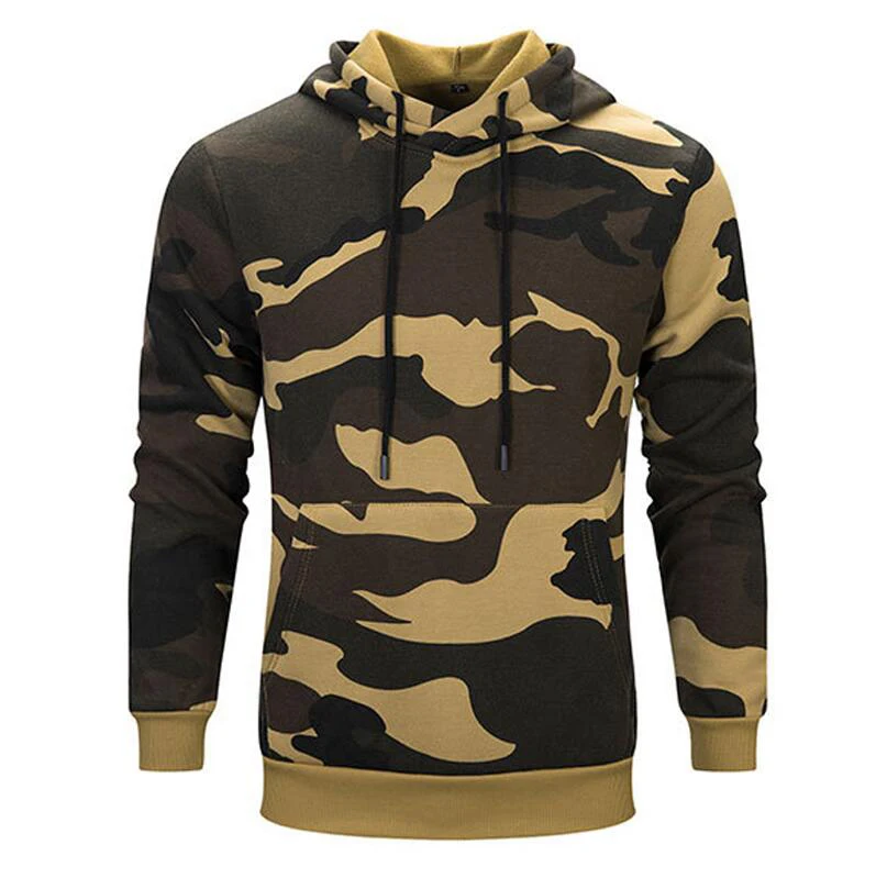 Men Camoflage Hoodie Hooded Sweatshirt Military Camo Pullover Fashion Thick Hoodies Slim Fit Fleece Sportswear Hoody Male - Цвет: Khaki