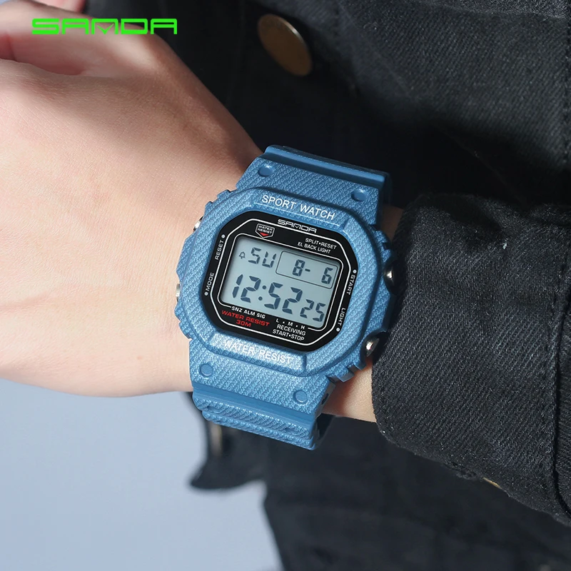 2019 новые джинсовые SANDA SD339G спортивные цифровые часы G стиль светодиодный мужские
